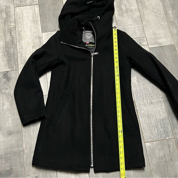 NWT Vince Camuto Wool Black Hood Zip Front Casual Fleece Lined Coat Hood XXS - Picture 10 of 14